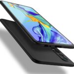 Juodos spalvos dėklas Huawei P30 telefone, apsaugantis kameras ir kraštus
