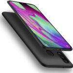 Juodos spalvos dėklas Samsung Galaxy A405 A40 su matiniu paviršiumi ir atviromis jungtimis