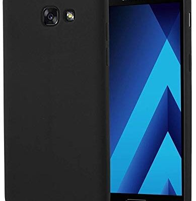 Juodos spalvos dėklas Samsung Galaxy A520 A5 2017 telefone is priekio ir galo matomas