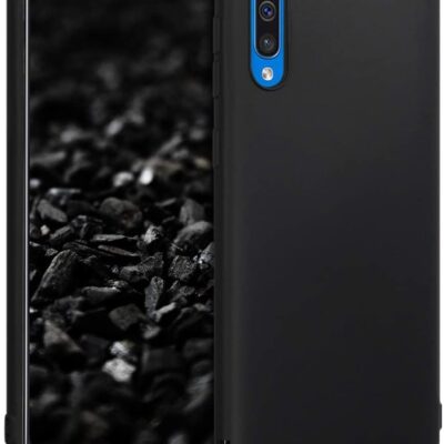 Juodos spalvos silikoninis dėklas Samsung Galaxy A505 A50 su matiniu paviršiumi ir tiksliomis kamerų anga