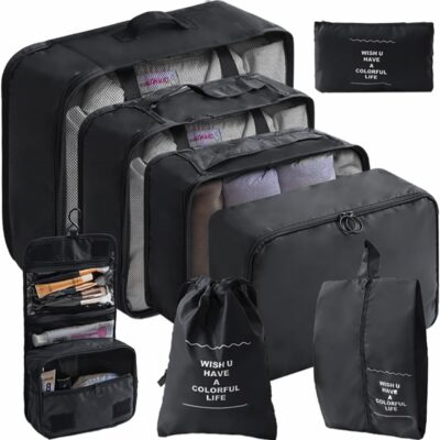 Lagamino daiktu organizatoriaus rinkinys Reach TravelSet juodos spalvos įvairių dydžių