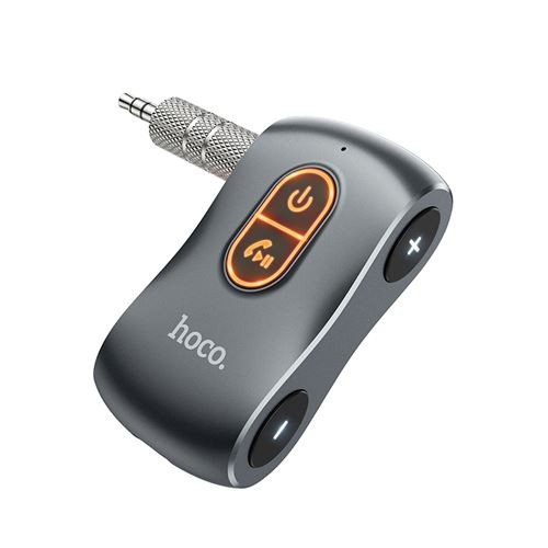 Laisvų rankų imtuvas adapteris automobiliui Hoco E73 Tour Car AUX Laisvų rankų imtuvas adapteris automobiliui belaidis Hoco E73 Tour Car AUX pilkos spalvos su mygtukais