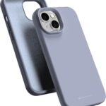 Levandos pilkas dėklas Apple iPhone 15 Plus Mercury Silicone su matinio silikono paviršiumi ir apsauga kamerai