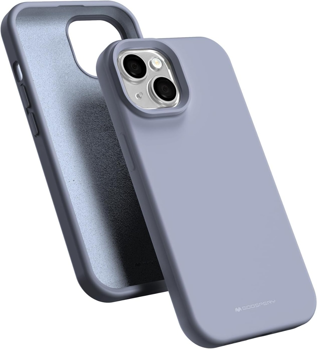 Levandos pilkas dėklas Apple iPhone 15 Plus Mercury Silicone Levandos pilkas dėklas Apple iPhone 15 Plus Mercury Silicone su matinio silikono paviršiumi ir apsauga kamerai