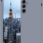 Levandos pilkas dėklas Samsung A245 A24 4G su miesto peizažu priekyje