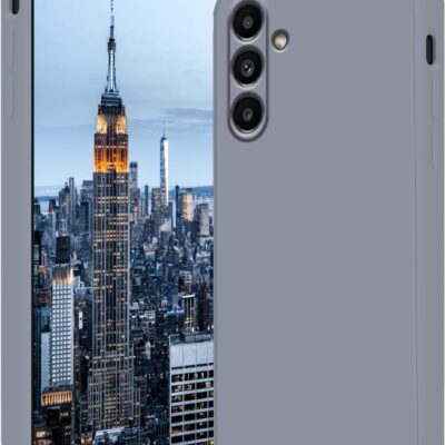 Levandos pilkas dėklas Samsung A245 A24 4G su miesto peizažu priekyje