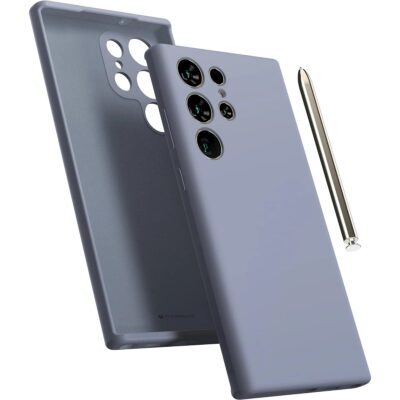 Levandos pilkas dėklas Samsung Galaxy S938 S25 Ultra Mercury Silicone su apvaliais kameros angomis ir lanksčiu silikonu