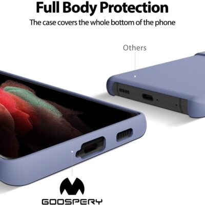 Levandos pilkos spalvos dėklas Samsung Galaxy S21 Ultra Mercury Silicone su pilnu telefono apdengimu apačioje