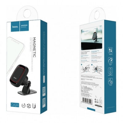 Magnetinis automobilinis telefono laikiklis Hoco CA24 ant prietaisų skydelio juodos ir raudonos spalvos pakuotėje