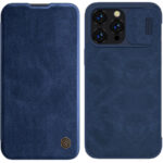 Mėlynas atverčiamas dėklas Apple Iphone 14 Pro Max Nillkin Qin Pro su kamera ir apsaugos dangteliu