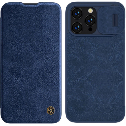 Mėlynas atverčiamas dėklas Apple Iphone 14 Pro Max Nillkin Qin Pro Mėlynas atverčiamas dėklas Apple Iphone 14 Pro Max Nillkin Qin Pro su kamera ir apsaugos dangteliu