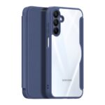 Mėlynas atverčiamas dėklas Samsung A165 A16 4G su permatomu nugarėlės dangteliu ir apsauga aplink kameras