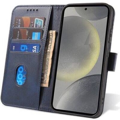Mėlynas atverčiamas dėklas Samsung S921 S24 Wallet su kortelių laikikliais ir pinigų skyriu