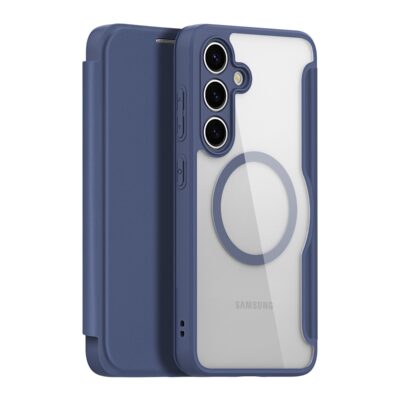 Mėlynas atverčiamas dėklas Samsung S926 S24 Plus Dux Ducis Skin X Pro su permatomu nugarėles skyriumi ir trimis kamerom