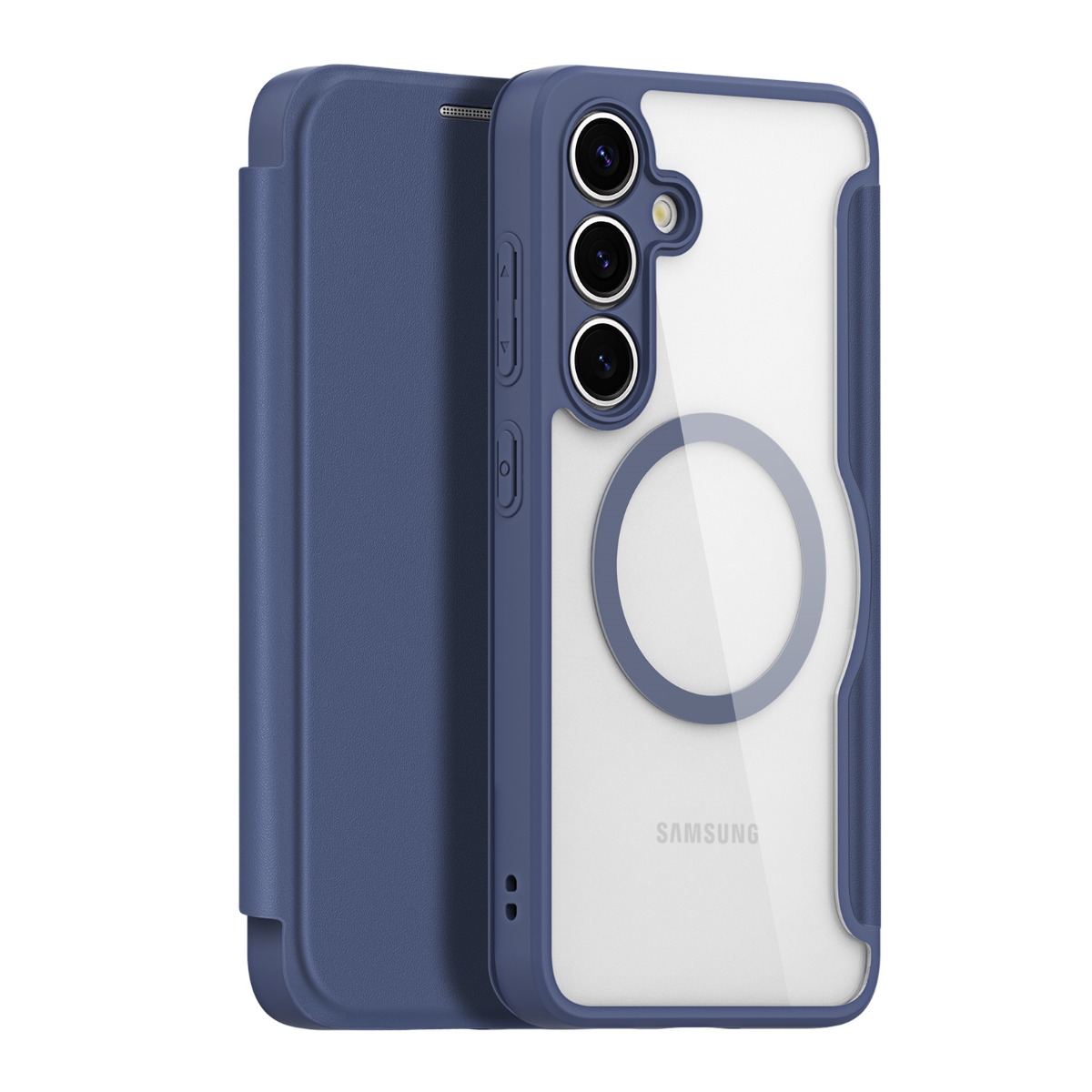 Mėlynas atverčiamas dėklas Samsung S936 S25 Plus Dux Ducis Skin X Pro Mėlynas atverčiamas dėklas Samsung S936 S25 Plus Dux Ducis Skin X Pro su skaidriu atgaliniu paviršiumi ir kamerų išpjova