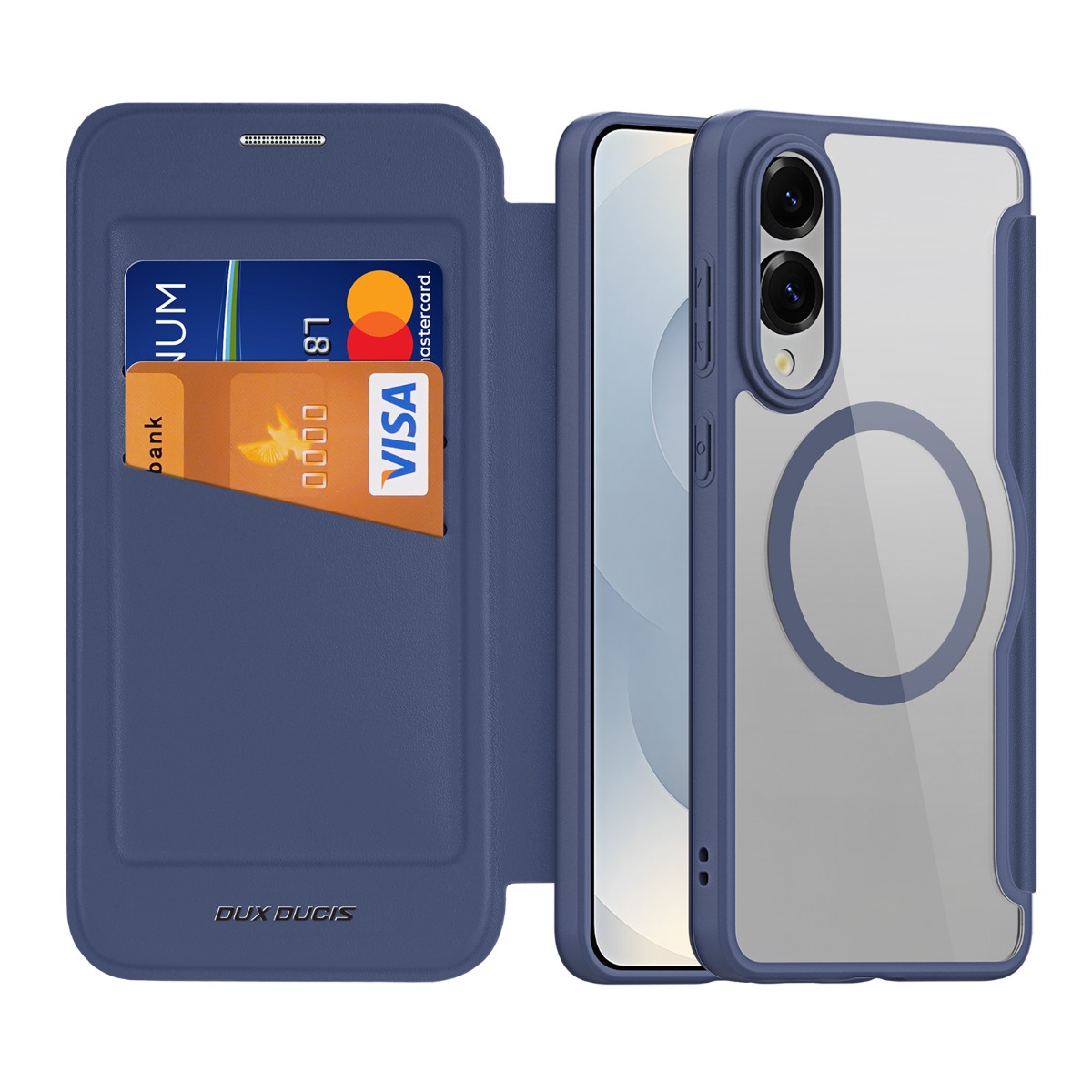 Mėlynas atverčiamas dėklas Samsung S937 S25 Edge Mėlynas atverčiamas dėklas Samsung S937 S25 Edge Dux Ducis Skin X Pro su kortelių laikikliu