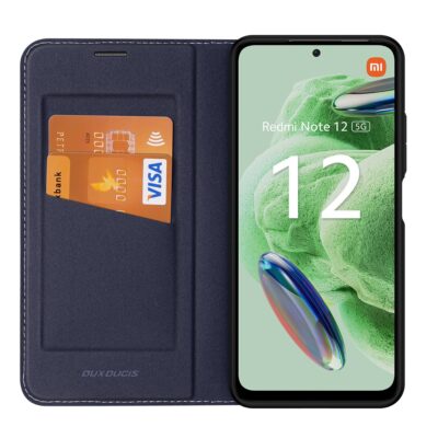 Mėlynas atverčiamas dėklas Xiaomi Redmi Note 12 5G su kortelių lizdais