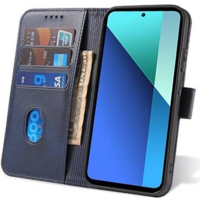 Mėlynas atverčiamas dėklas Xiaomi Redmi Note 13 5G Wallet su kortelių ir pinigų skyreliais