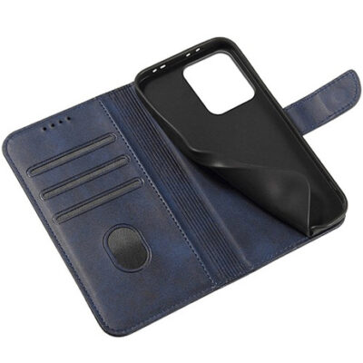 Mėlynas atverčiamas dėklas Xiaomi Redmi Note 14 5G wallet su kortelių laikikliais ir magnetiniu užsegimu