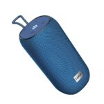 Mėlynas Bluetooth nešiojamas garsiakalbis Hoco HC10 su tekstūruotu audiniu ir valdymo mygtukais viršuje