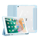 Mėlynas dėklas Apple iPad 9.7 2017 ir 2018 modeliams su permatomu nugarėle ir stovu