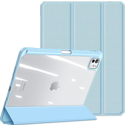 Mėlynas dėklas Apple iPad Pro 11 5 2024 su permatomu nugarėlės dangčiu ir mėlynu priekiu