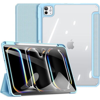 Mėlynas dėklas Apple iPad Pro 11 5 2024 su permatomu nugarėle ir apsauga kraštuose