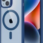 Mėlynas dėklas Apple Iphone 14 Premium Mag Cover su apvaliu magnetu ir skaidriu dizainu