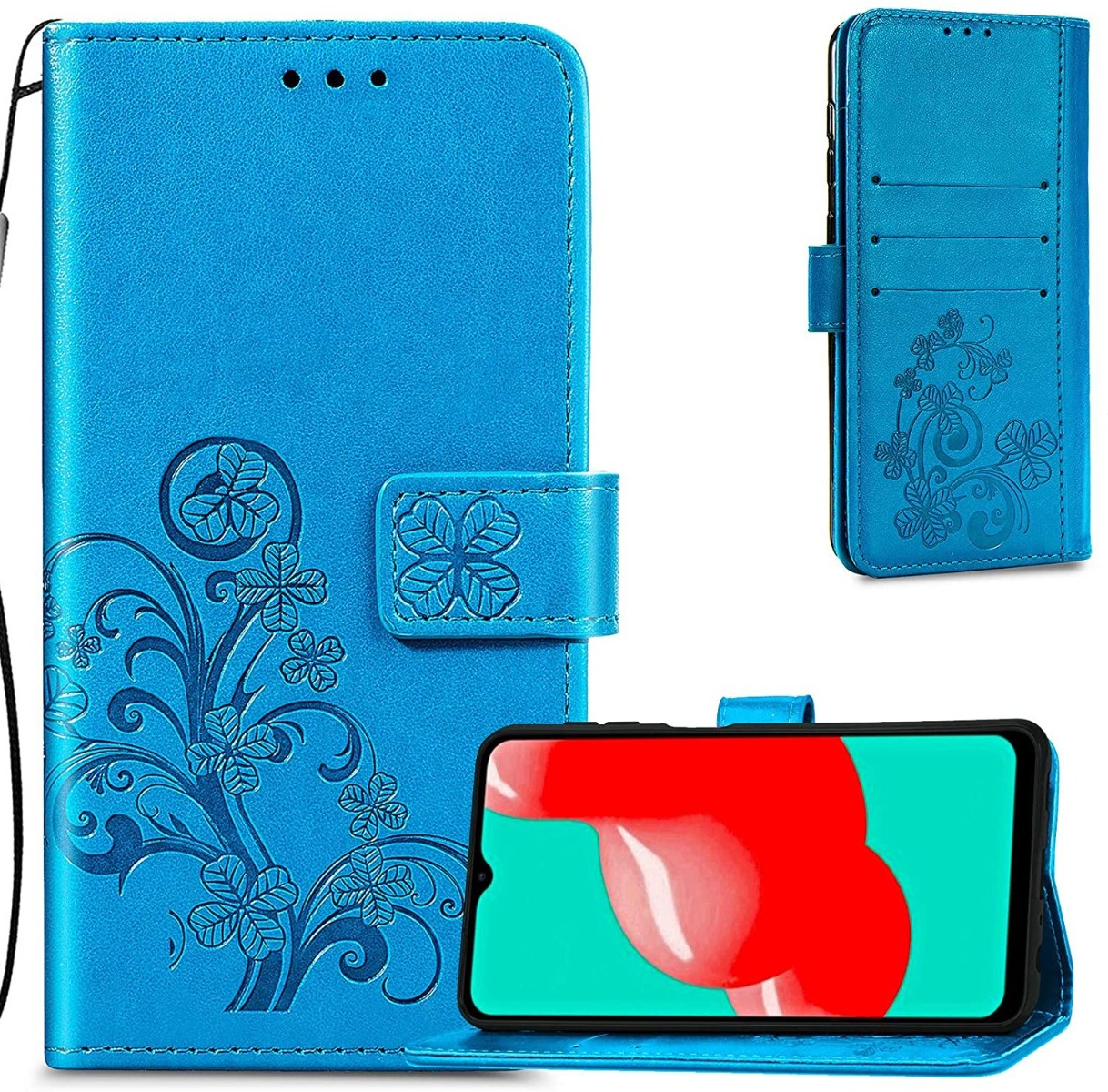 Mėlynas dėklas Samsung Galaxy A155 A15 4G / A156 A15 5G Flower Book melynas muylans galaxy a155 a15 4g a156 a15 5g dekals su gelyciu piešiniu ir korteliu skyreliais