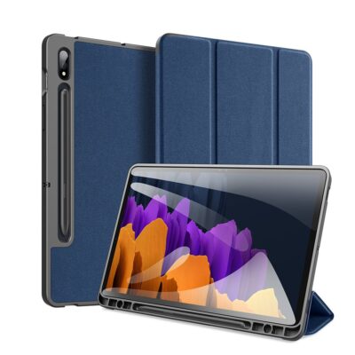 Mėlynas dėklas Samsung Tab S7 FE 2021 su tekstūriniu paviršiumi ir laisvų rankų stovu