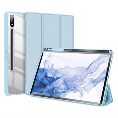 Mėlynas dėklas Samsung X816 Tab S9 Plus Dux Ducis Toby su skaidriu nugarėle ir danga priekyje