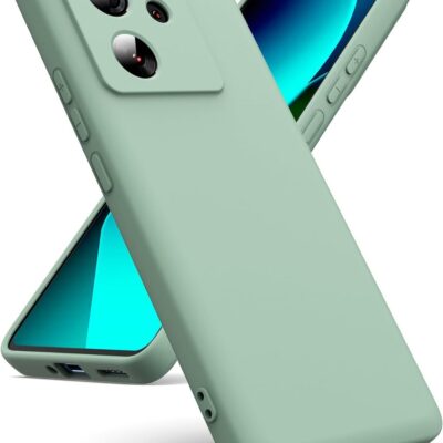 Mėtos spalvos dėklas Xiaomi 13T Pro telefonu su trimis išorinėmis kamera ir šoniniais mygtukais