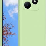 Mėtos spalvos dėklas Xiaomi Redmi Note 14 4G Liquid Silicone 1.5mm aplink telefoną, matomas telefono ekranas ir trys juodi kameros objektyvai