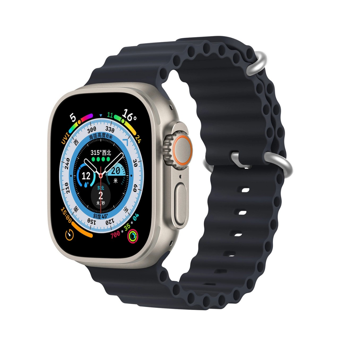 Midnight apyrankė Dux Ducis OceanWave Series Apple Watch 42 44 45 49mm Midnight apyrankė Dux Ducis OceanWave Series Apple Watch su juodos spalvos silikonine dirželiu