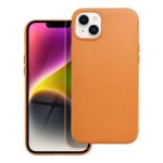 Oranžinis dėklas Apple iPhone 14 Mag Leather su dviguba kamera