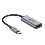 Pilkas adapteris Choetech HUB-H10 USB-C į HDMI su riestu juodu kabeliu
