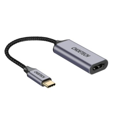 Pilkas adapteris Choetech HUB-H10 USB-C į HDMI su riestu juodu kabeliu