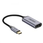 Pilkas adapteris Choetech HUB-H11 4K 60Hz USB-C to DisplayPort su juodu pynimu kabeliu