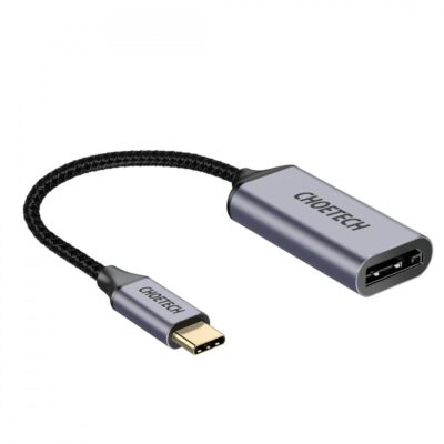 Pilkas adapteris Choetech HUB-H11 4K 60Hz USB-C to DisplayPort su juodu pynimu kabeliu