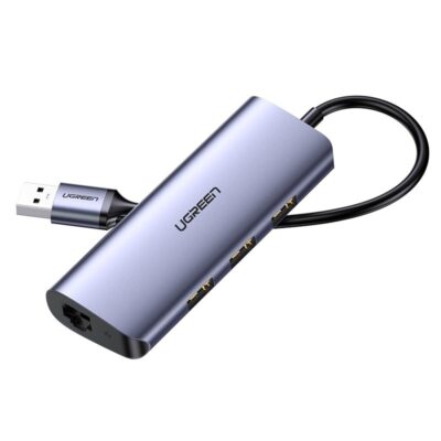 Pilkas adapteris Ugreen CM252 USB-C su 3 USB-A ir RJ45 jungtimis