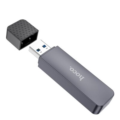 Pilkas atminties kortelių skaitytuvas Hoco HB45 2-in-1 USB2.0 su nuimamu dangteliu