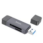 Pilkas Hoco HB45 USB-C ir USB-A atminties korteliu skaitytuvas su dangteliu