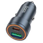 Pilkas automobilinis įkroviklis Hoco Z57A 30W su USB-C ir USB-A jungtimis