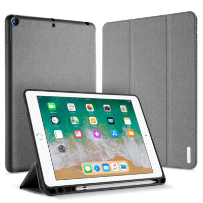Pilkas dėklas Apple iPad 9.7 2018 Dux Ducis Domo matomas iš trijų pusių, apvalia formą turintis ir tvirtas