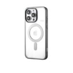 Pilkas dėklas Apple iPhone 12 Pro Max HDD Electro MagSafe su sidabriniu rėmeliu ir skaidriu nugarėle