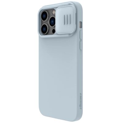 Pilkas dėklas Nillkin CamShield Silky Magnetic Silicone telefonui Apple iPhone 14 Pro Max su apsauga kamerai