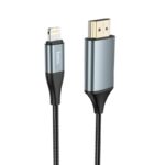 Pilkas kabelis Hoco UA15 Lightning to HDMI su metaliniu korpusu ir pynimu 2.0m ilgio