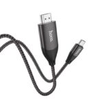 Pilkas kabelis Hoco UA16 Type-C to HDMI 2.0m su pinigais ant galų ir pynėta izoliacija