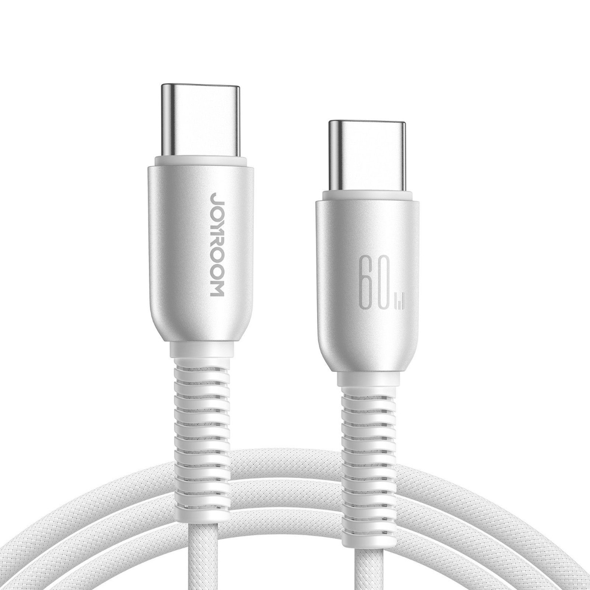 Pilkas USB kabelis Joyroom S-A51 Pilkas USB kabelis Joyroom S-A51 USB-C to USB-C 60W 1.2m su metaliniais antgaliais ir pynimo išorine danga
