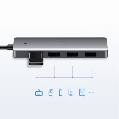 Pilkas USB šakotuvas Ugreen CM219 USB-C to 4xUSB-A su keturiomis USB-A jungtimis